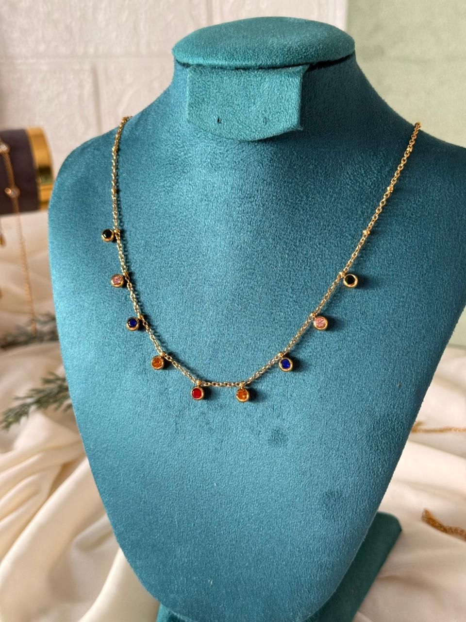 Multi Stone Raindrop Charm Necklace