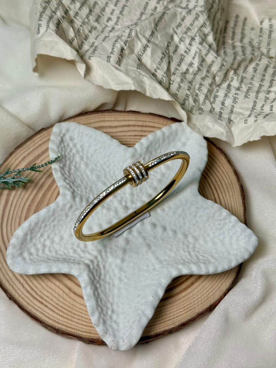 Crystal Screw Bangle Bracelet - White