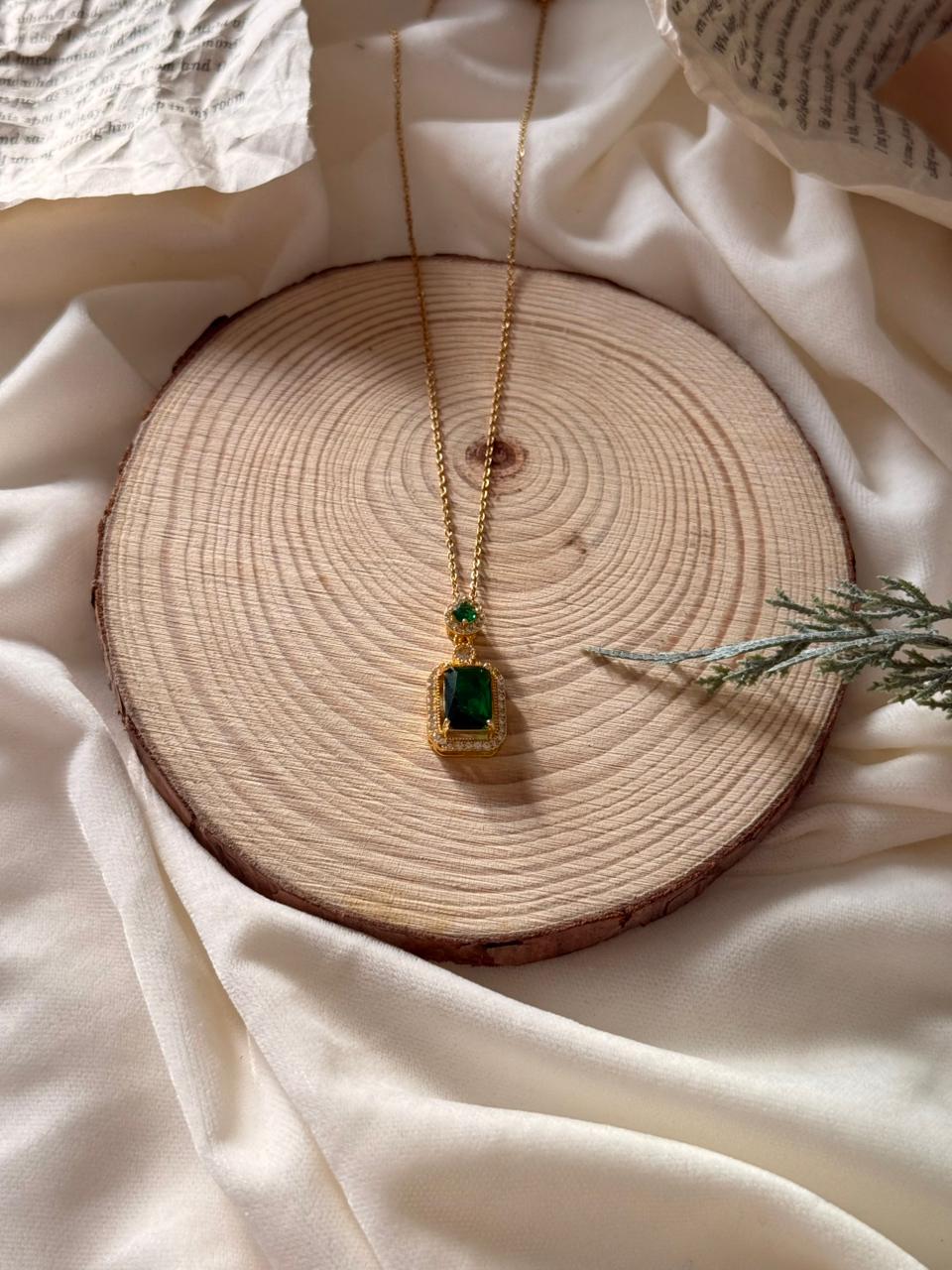 Statement Emerald Pendant with AD stones