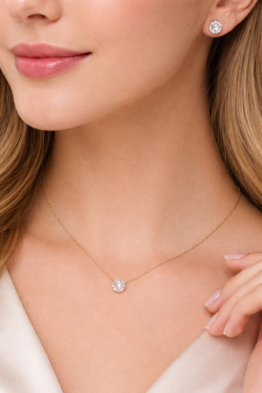 Solitaire Neck Chain & Studs Set