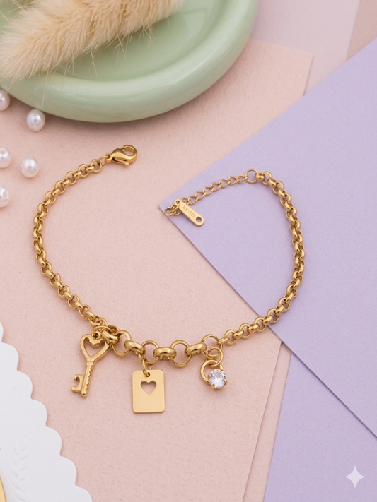 Heart Lock Charms Bracelet