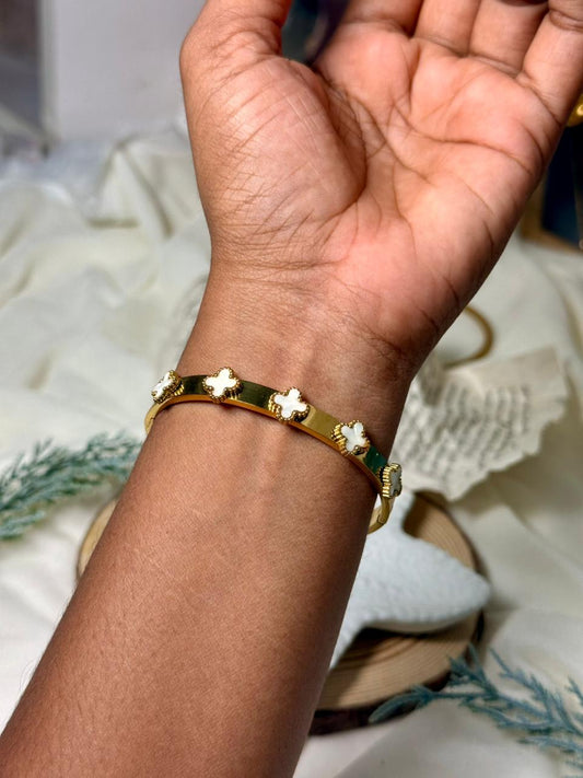 Premium Clover Lined Bangle - White