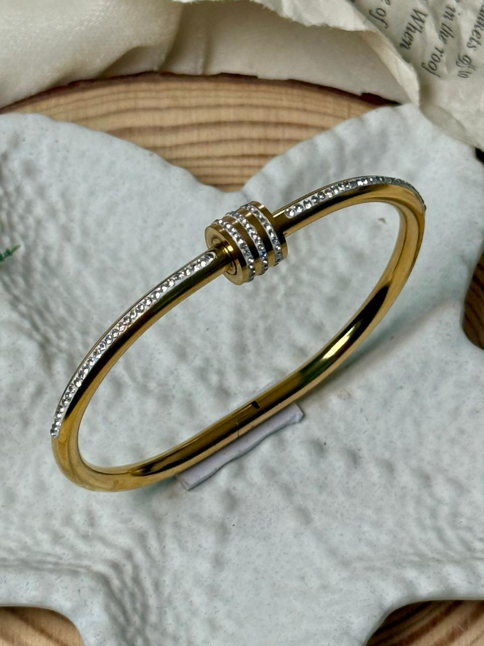 Crystal Screw Bangle Bracelet - White