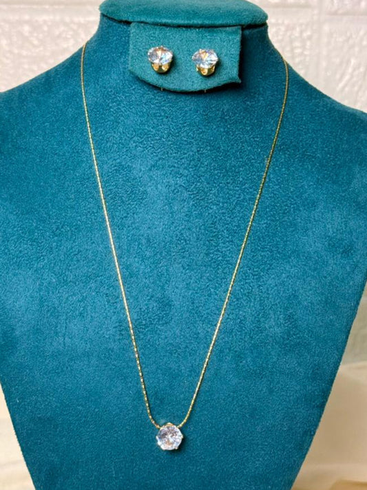 Solitaire Neck Chain & Studs Set