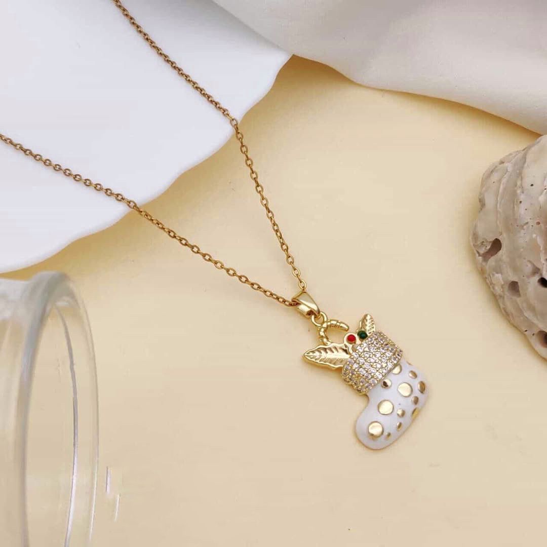 Golden Christmas Stocking Pendant Necklace