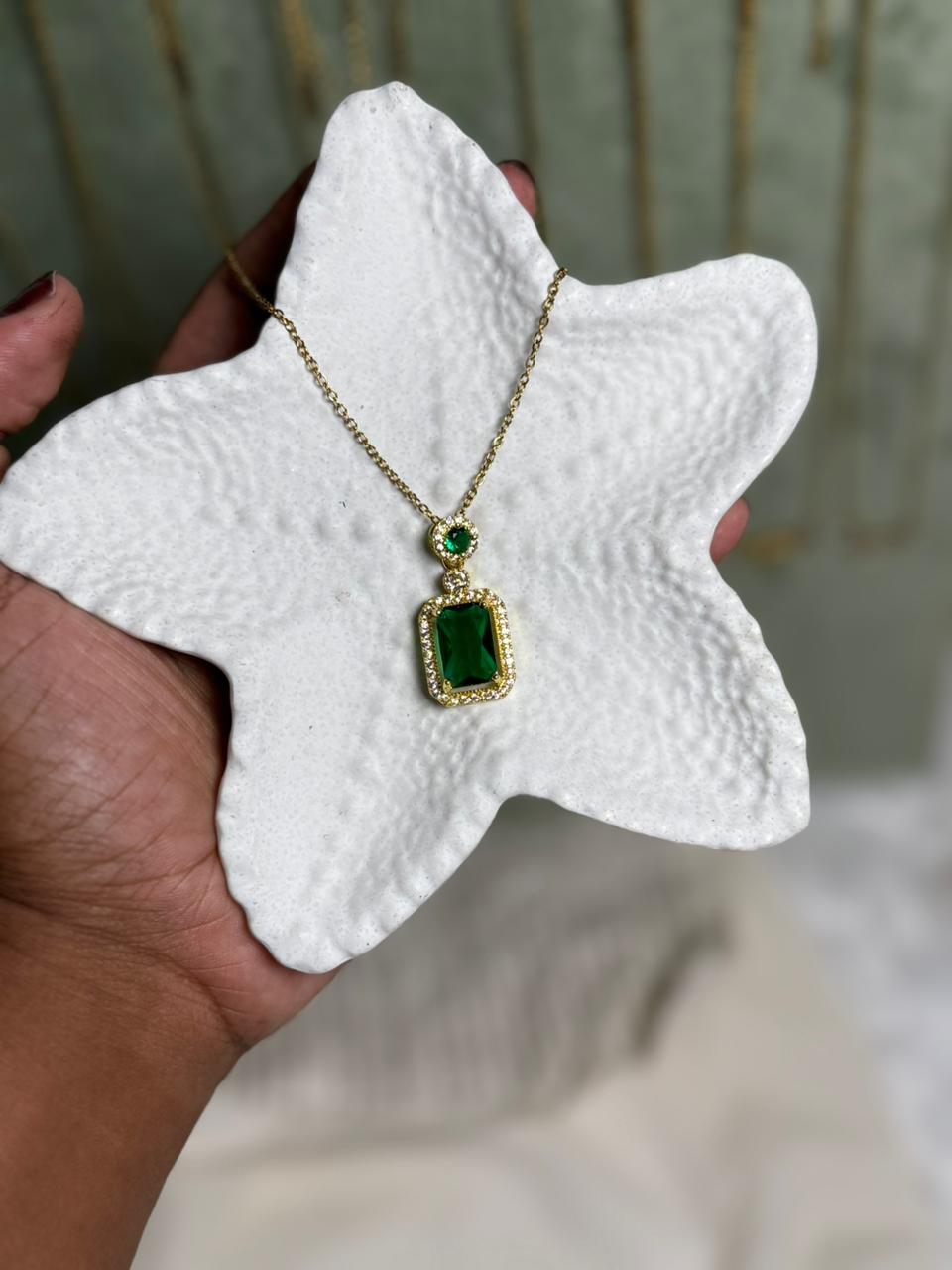 Statement Emerald Pendant with AD stones