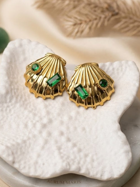 Seashell Emerald Stud